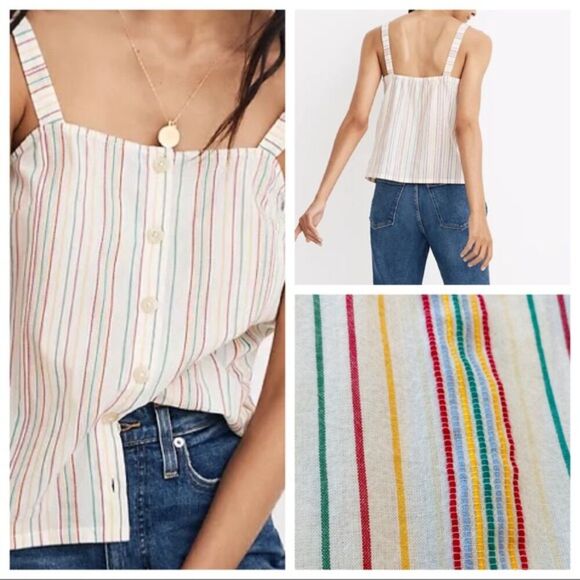 Madewell Button-Front Cami Tank in Textural Rainbow Stripe Large - Picture 1 of 5